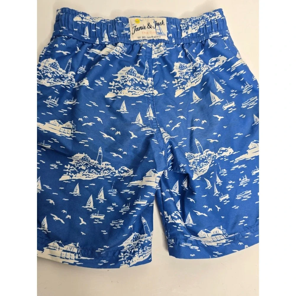 Janie and Jack Swim Trunks Boys Shorts 4 Blue Coastal Nautical Sailboats Ocean